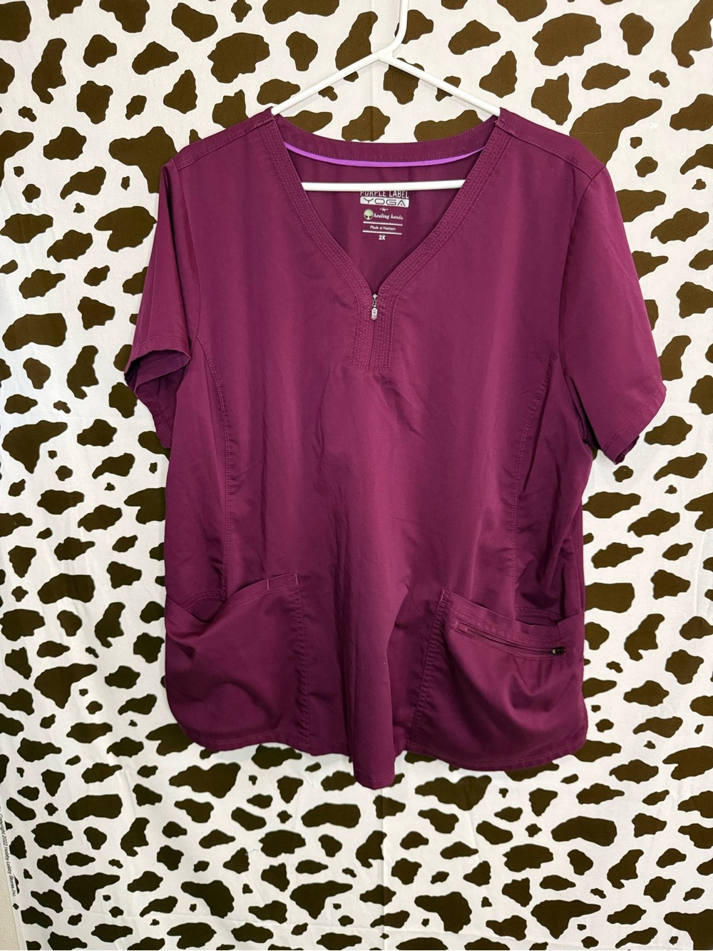Purple Label Yoga by Healing Hands Women's Medical Scrub Top 2X Purple Solid